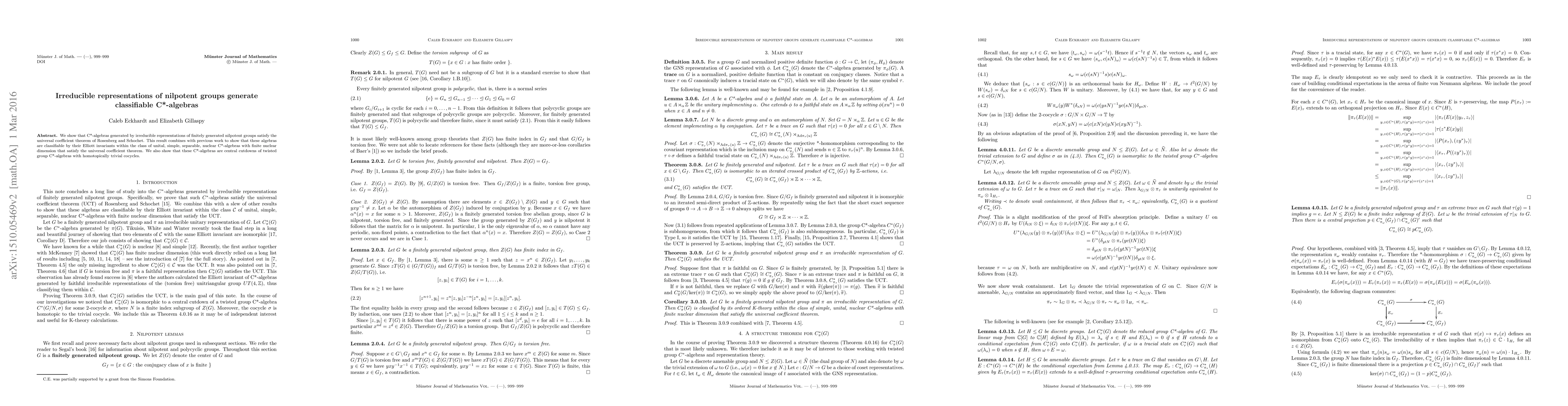 Thumbnail for Irreducible representations of nilpotent groups generate classifiable
  C*-algebras