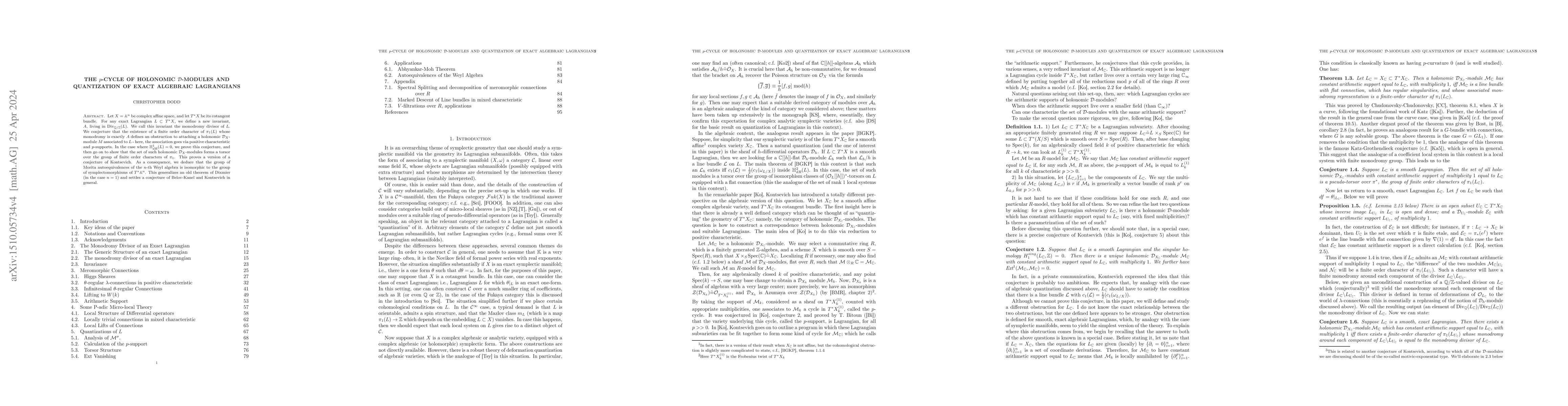 Thumbnail for The p-cycle of Holonomic D-modules and Quantization of Exact Algebraic
  Lagrangians