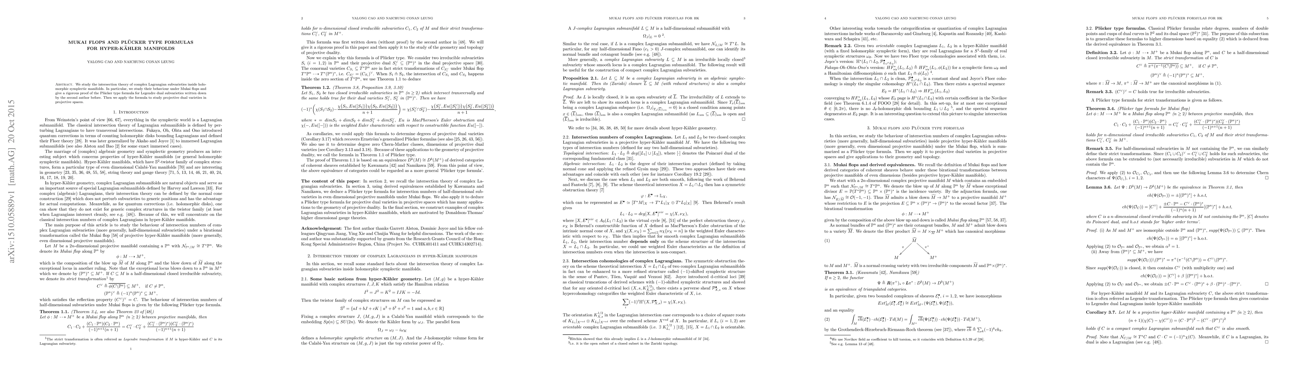 Thumbnail for Mukai flops and Pl\"ucker type formulas for hyper-K\"ahler manifolds