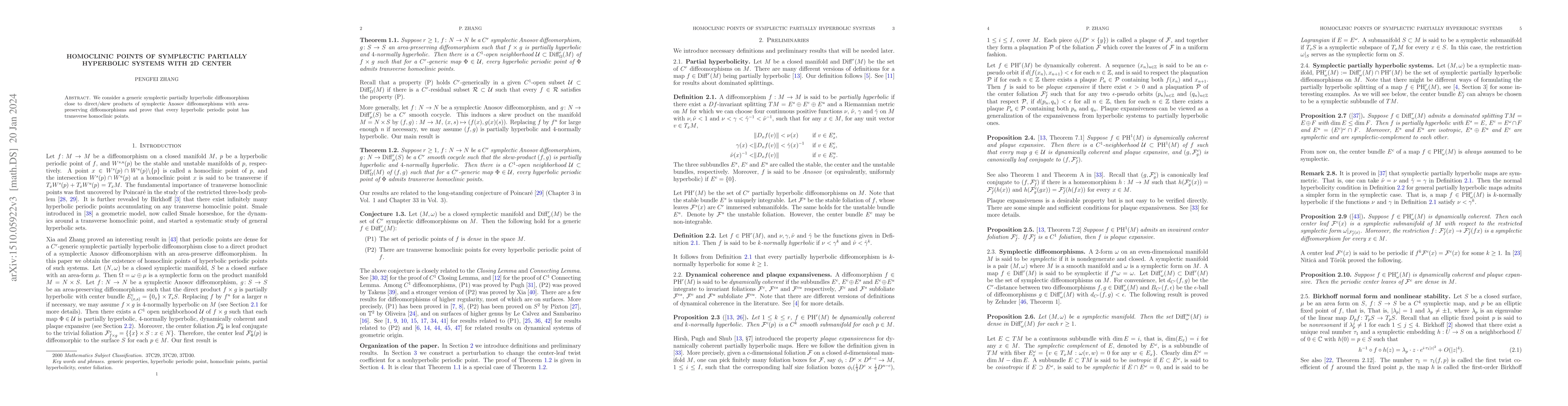 Thumbnail for Homoclinic points of symplectic partially hyperbolic systems with 2D
  centre
