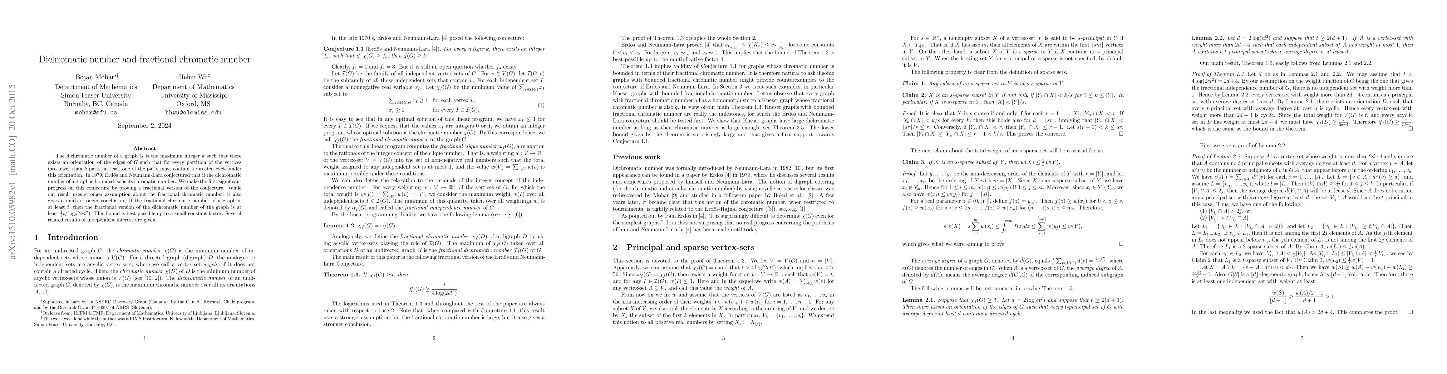 Thumbnail for Dichromatic number and fractional chromatic number