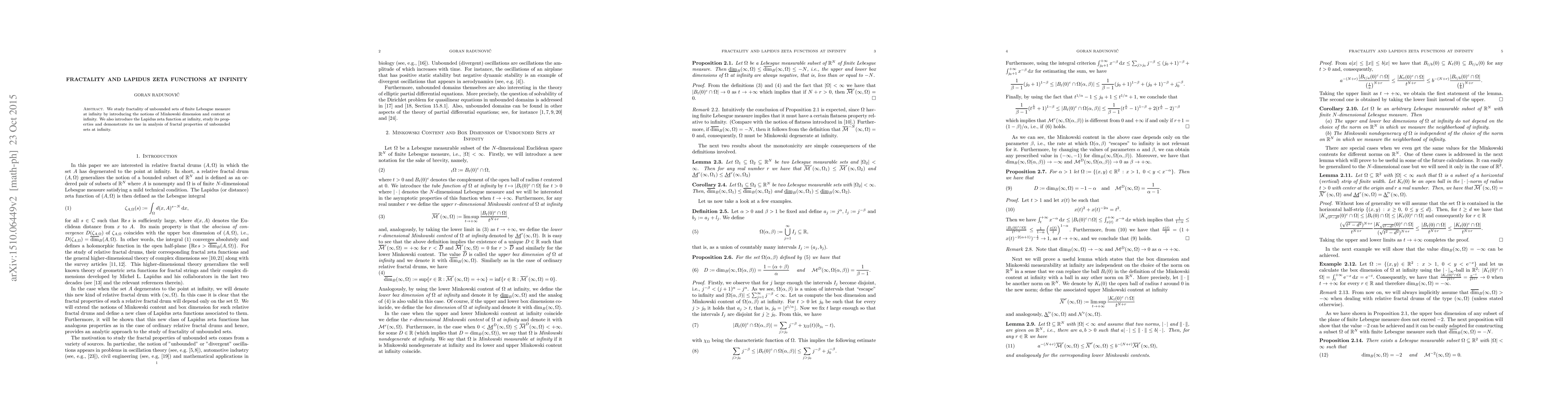 Thumbnail for Fractality and Lapidus zeta functions at infinity