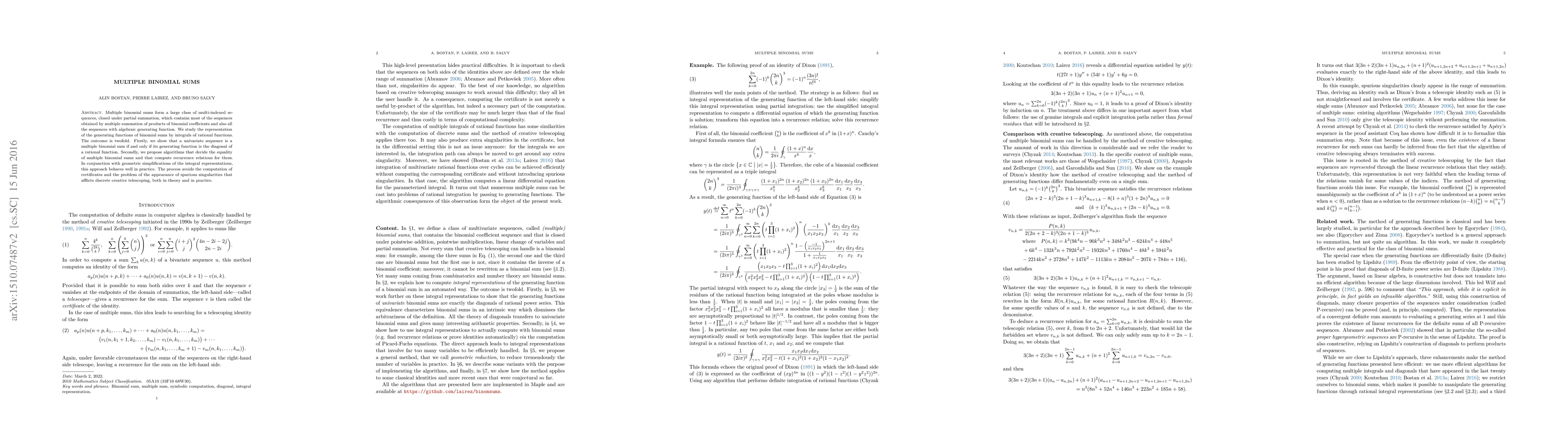 Thumbnail for Multiple binomial sums