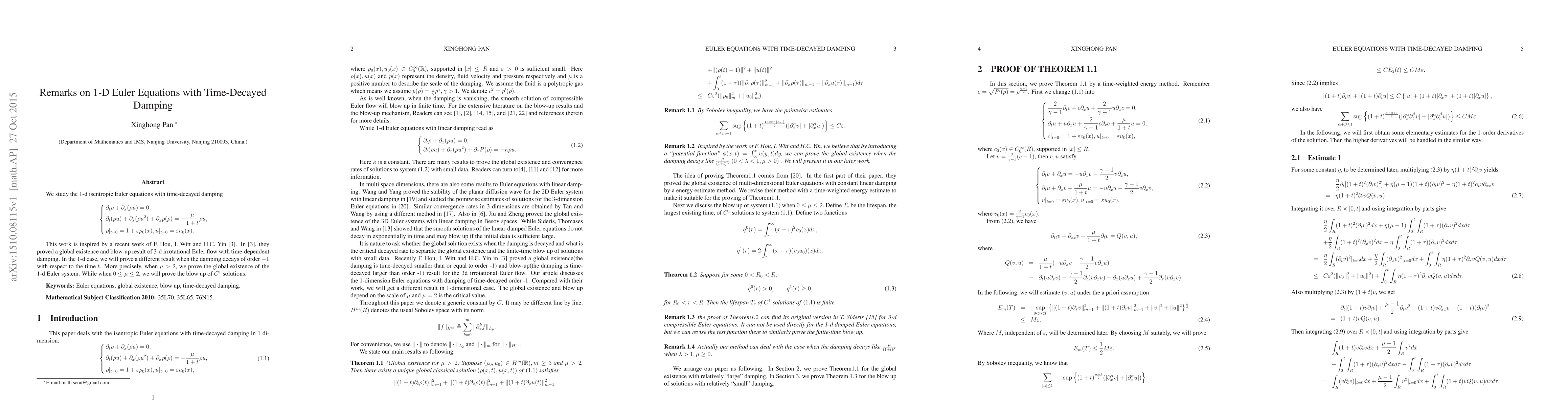 Thumbnail for Remarks on 1-D Euler Equations with Time-Decayed Damping