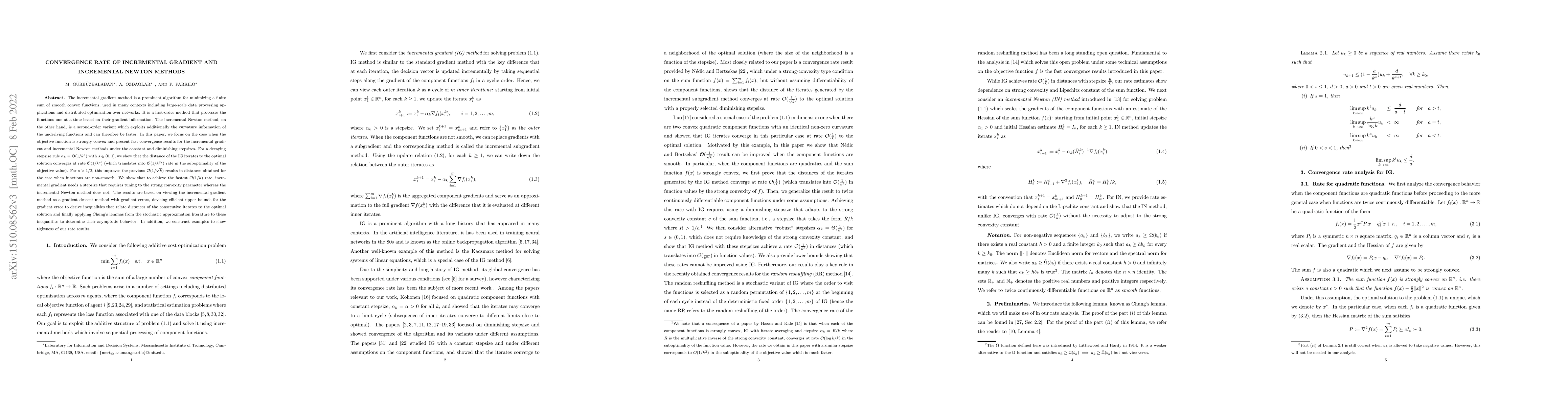 Thumbnail for Convergence Rate of Incremental Gradient and Newton Methods