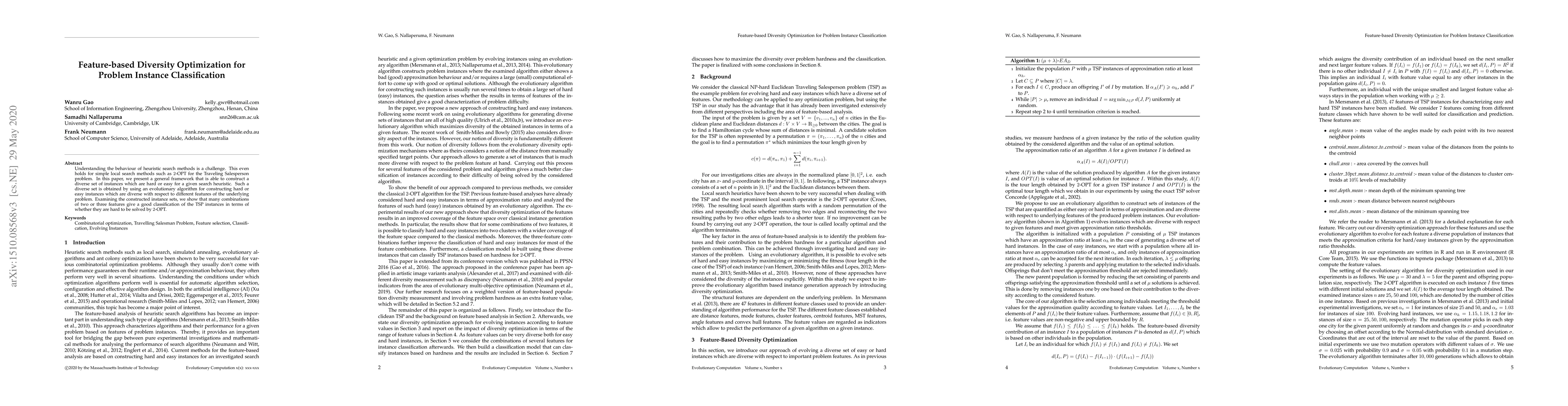 Thumbnail for Feature-Based Diversity Optimization for Problem Instance Classification