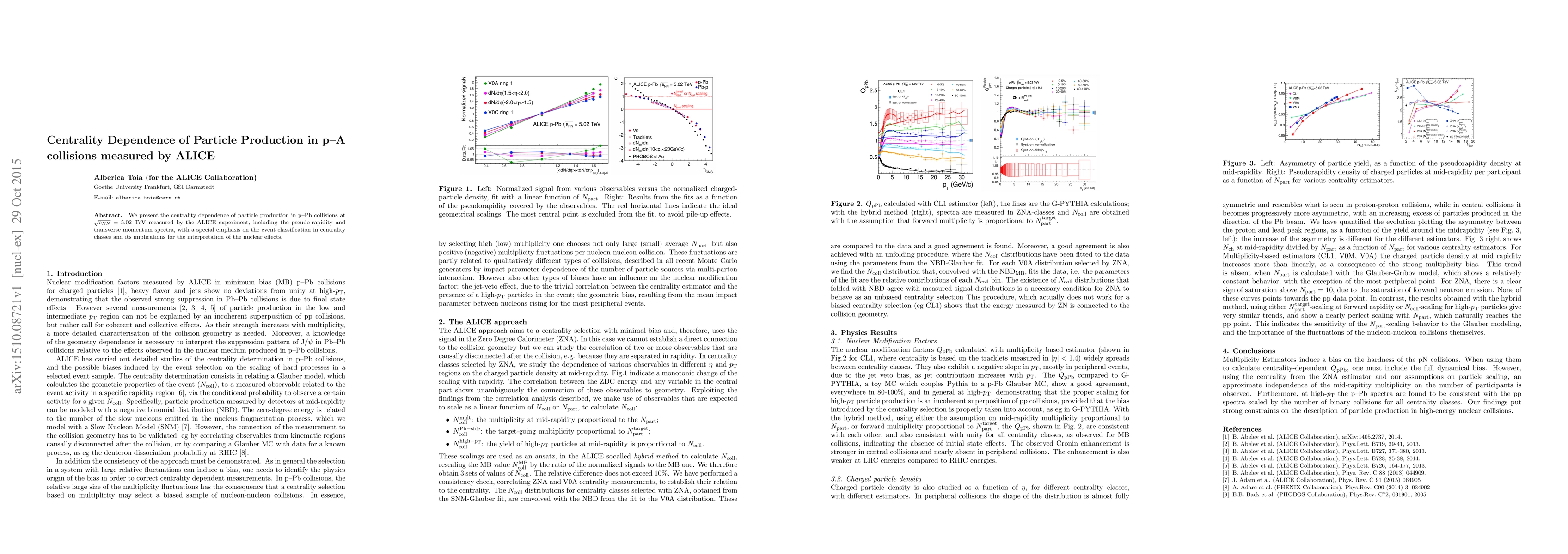 Thumbnail for Centrality Dependence of Particle Production in p-A collisions measured
  by ALICE