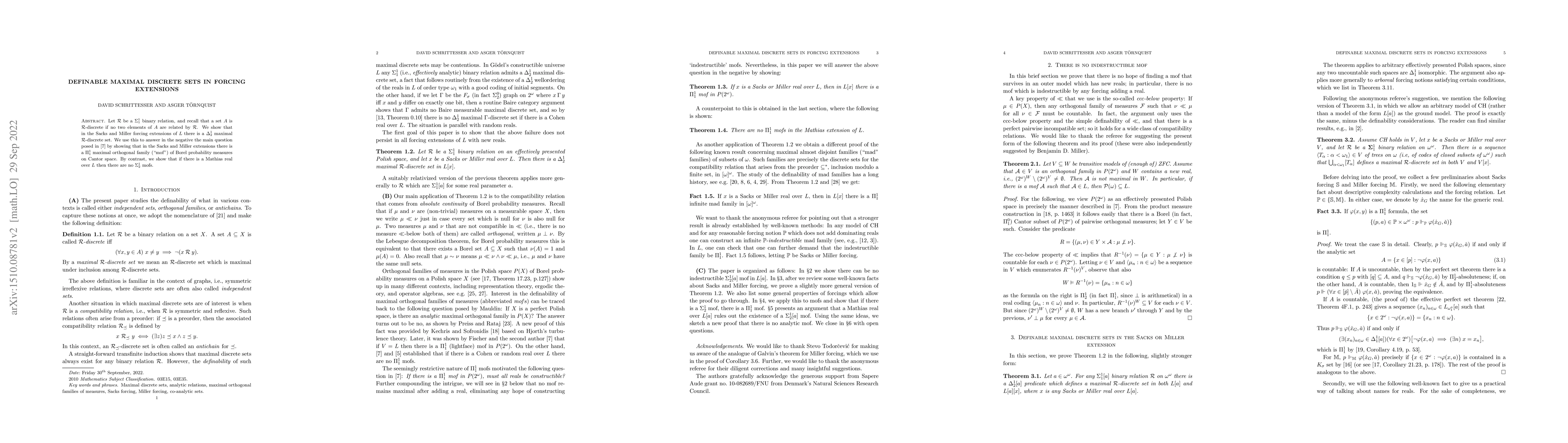 Thumbnail for Definable maximal discrete sets in forcing extensions