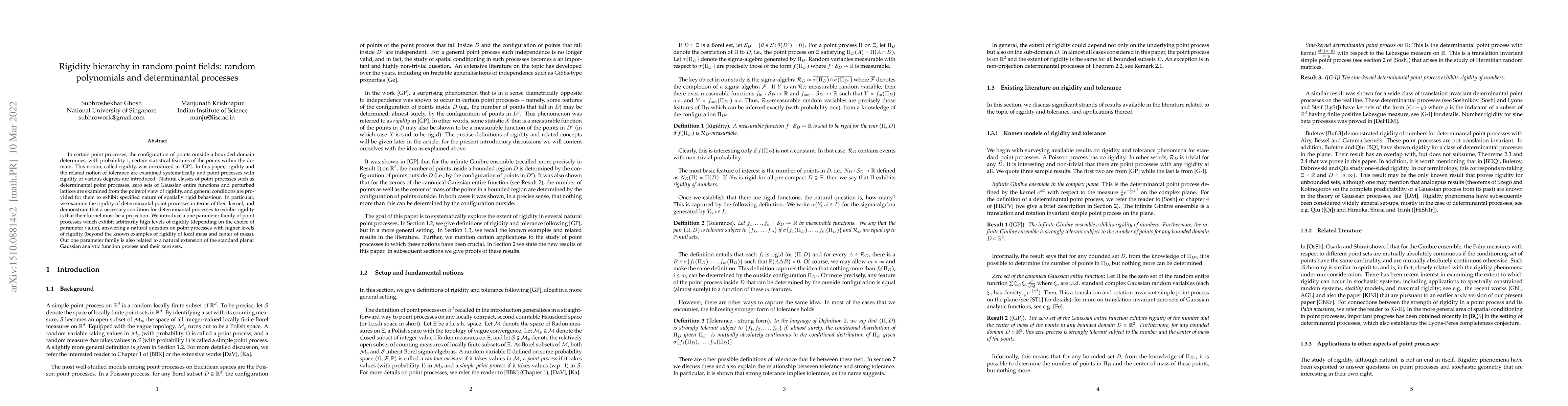 Thumbnail for Rigidity hierarchy in random point fields: random polynomials and
  determinantal processes