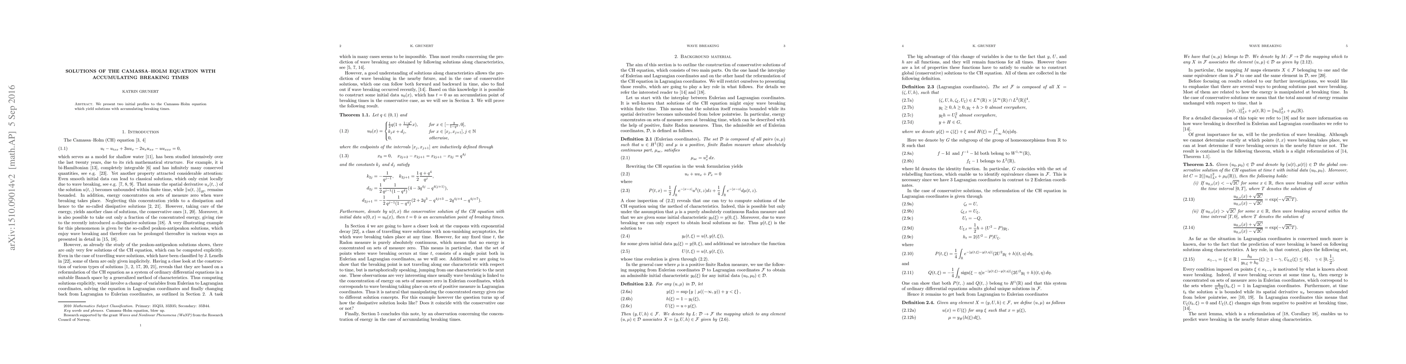 Thumbnail for Solutions of the Camassa-Holm equation with accumulating breaking times