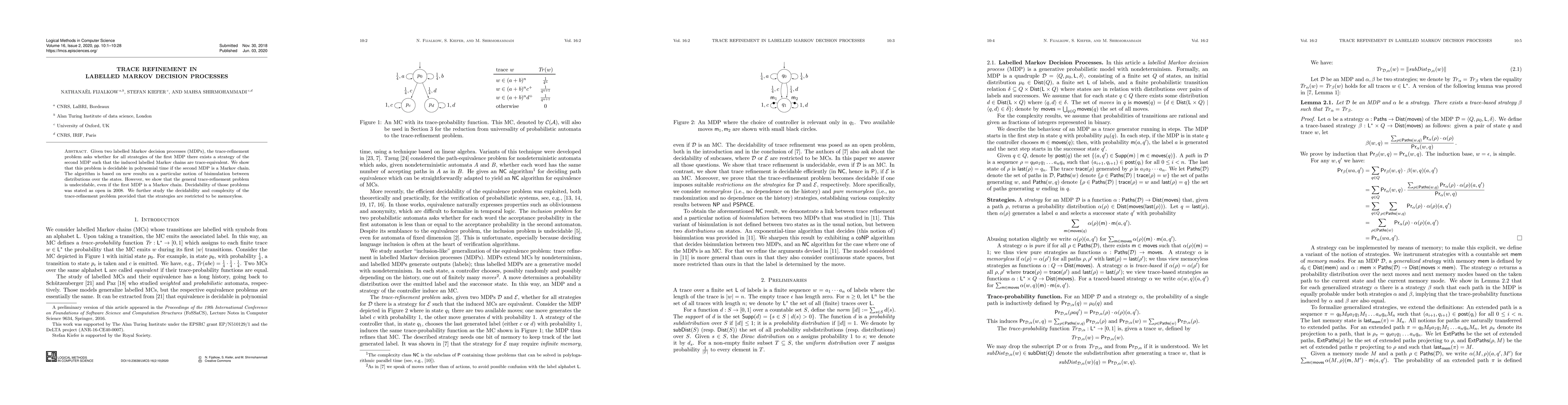 Thumbnail for Trace Refinement in Labelled Markov Decision Processes
