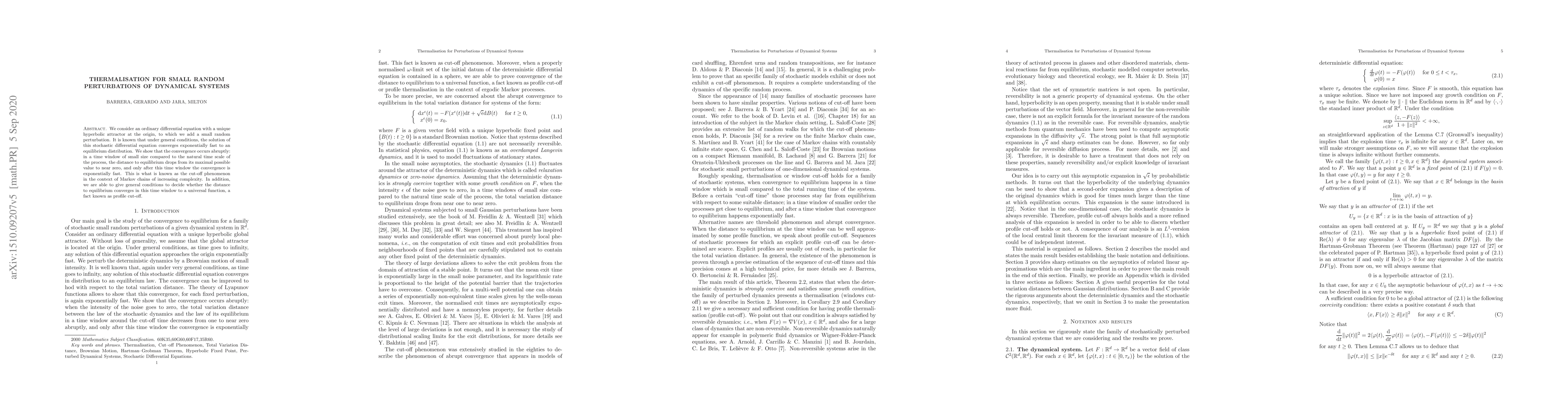 Thumbnail for Thermalisation for Small Random Perturbations of Dynamical Systems