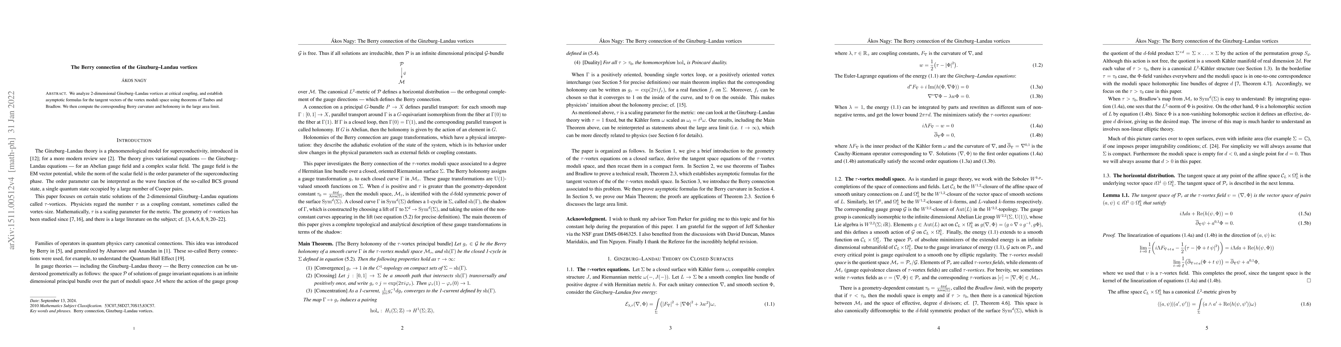 Thumbnail for The Berry connection of the Ginzburg-Landau vortices
