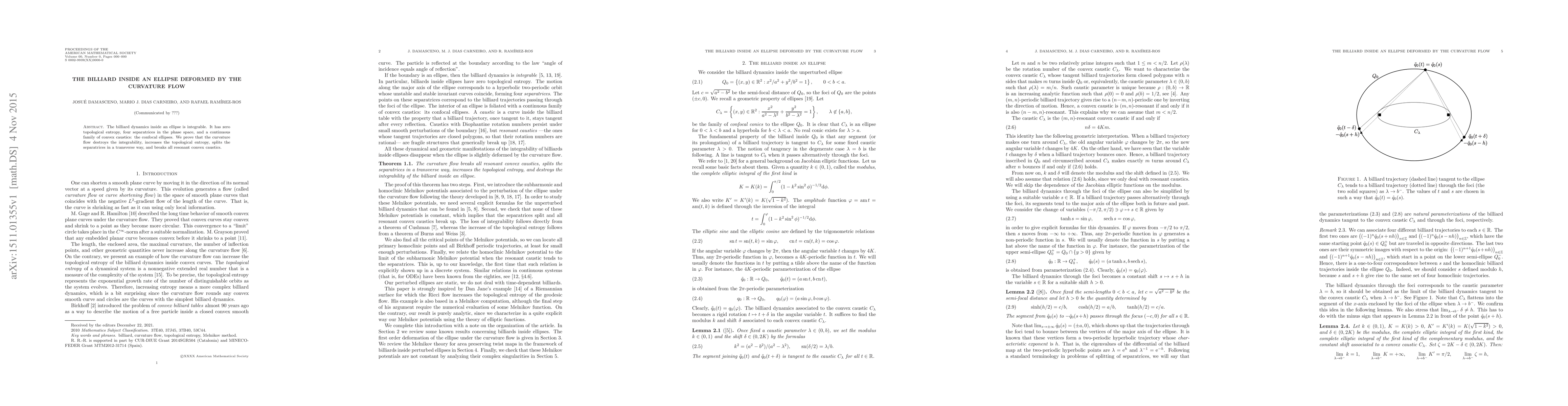 Thumbnail for The billiard inside an ellipse deformed by the curvature flow