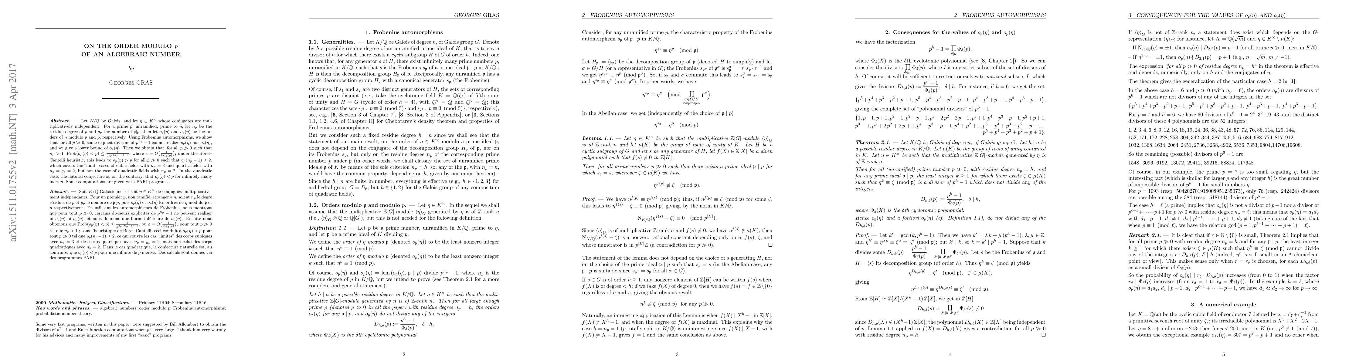 Thumbnail for On the order modulo p of an algebraic number (for p large enough)