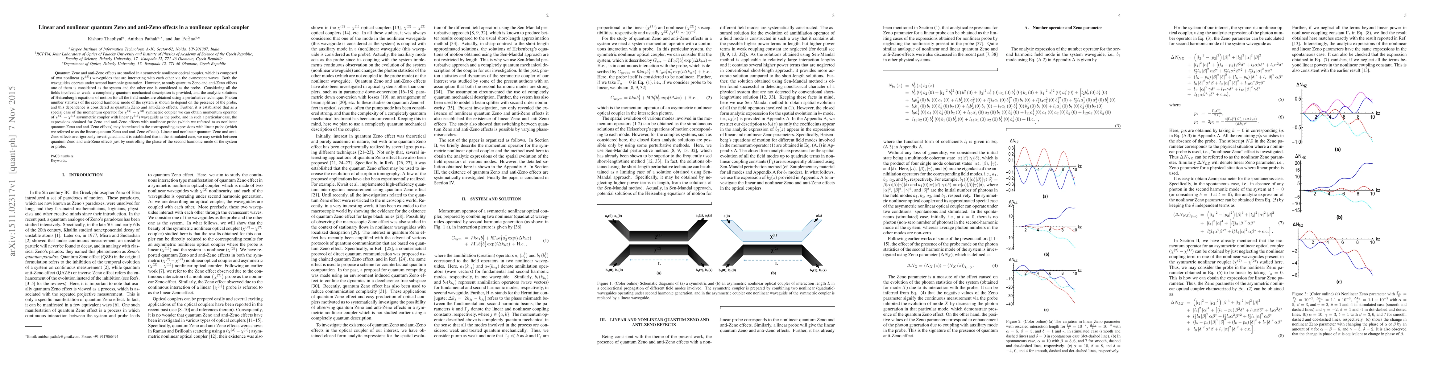 Thumbnail for Linear and nonlinear quantum Zeno and anti-Zeno effects in a nonlinear
  optical coupler