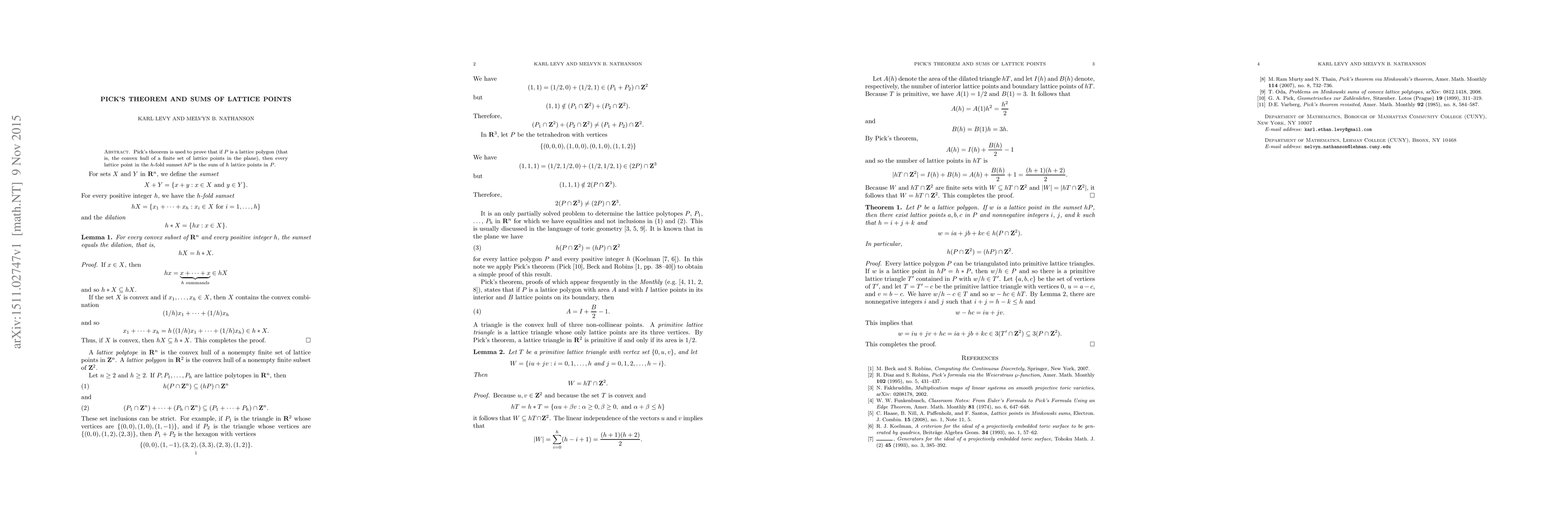 Thumbnail for Pick's theorem and sums of lattice points