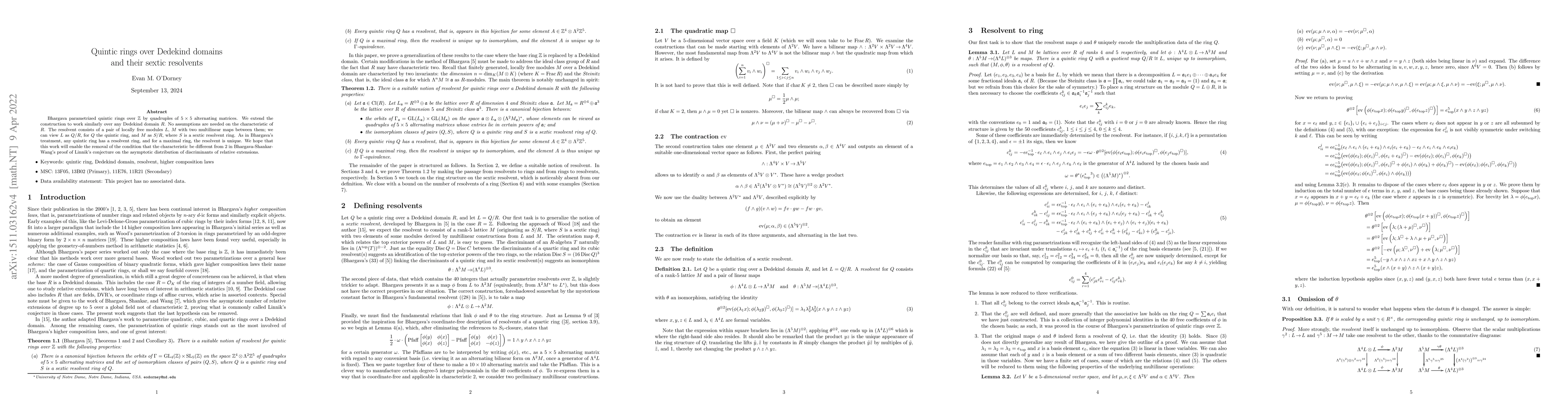 Thumbnail for Quintic algebras over Dedekind domains and their sextic resolvents