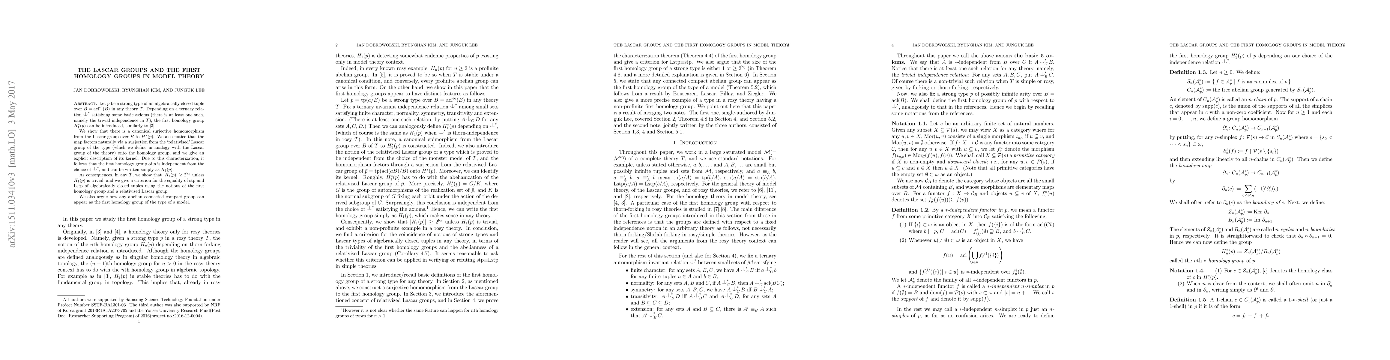 Thumbnail for The Lascar groups and the 1st homology groups in model theory