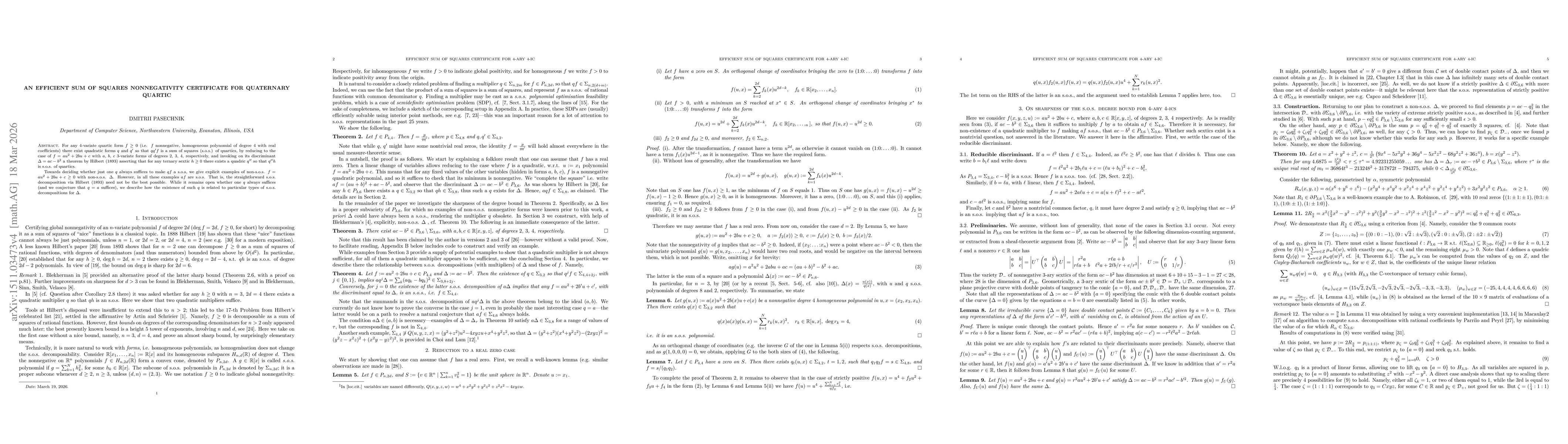 Thumbnail for An efficient sum of squares nonnegativity certificate for quaternary
  quartic