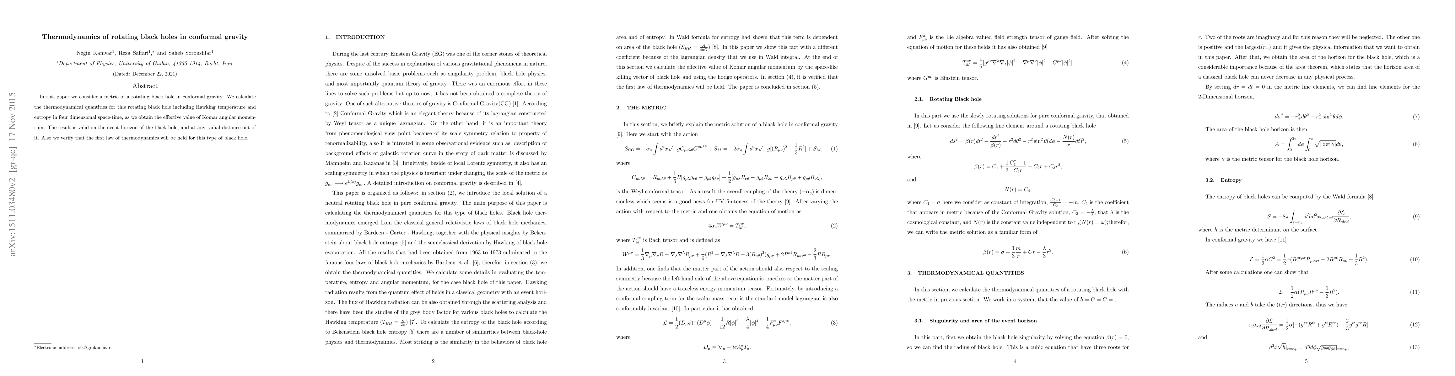 Thumbnail for Thermodynamics of rotating black holes in conformal gravity