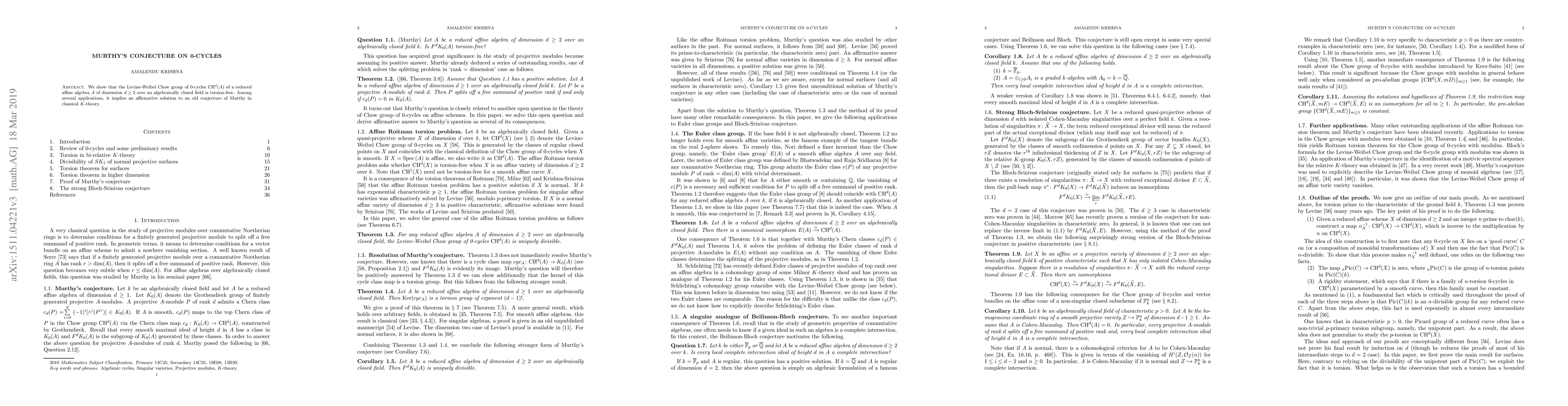 Thumbnail for Murthy's conjecture on 0-cycles