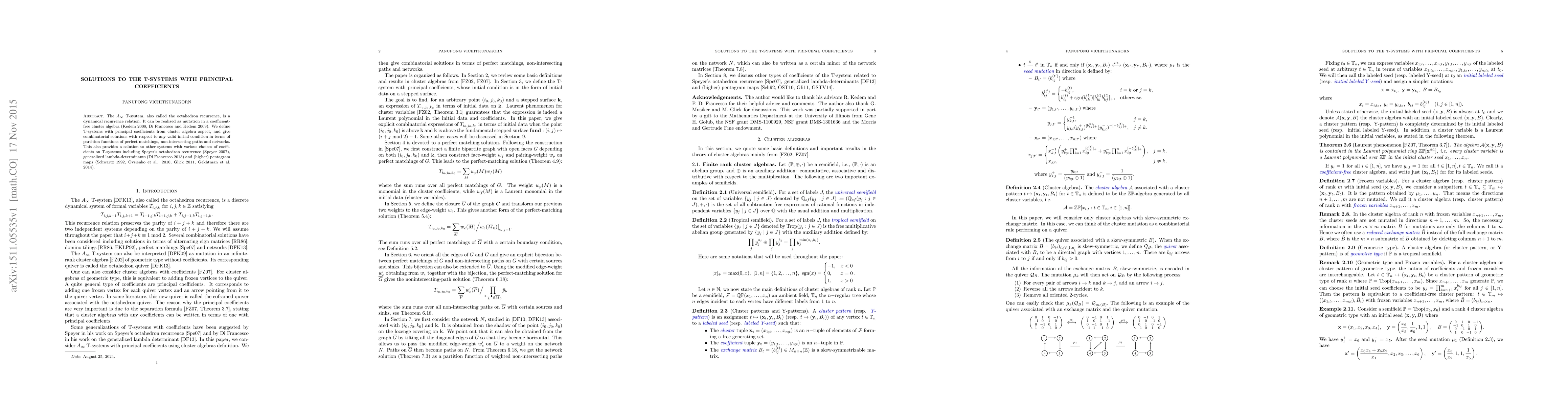 Thumbnail for Solutions to the T-systems with Principal Coefficients
