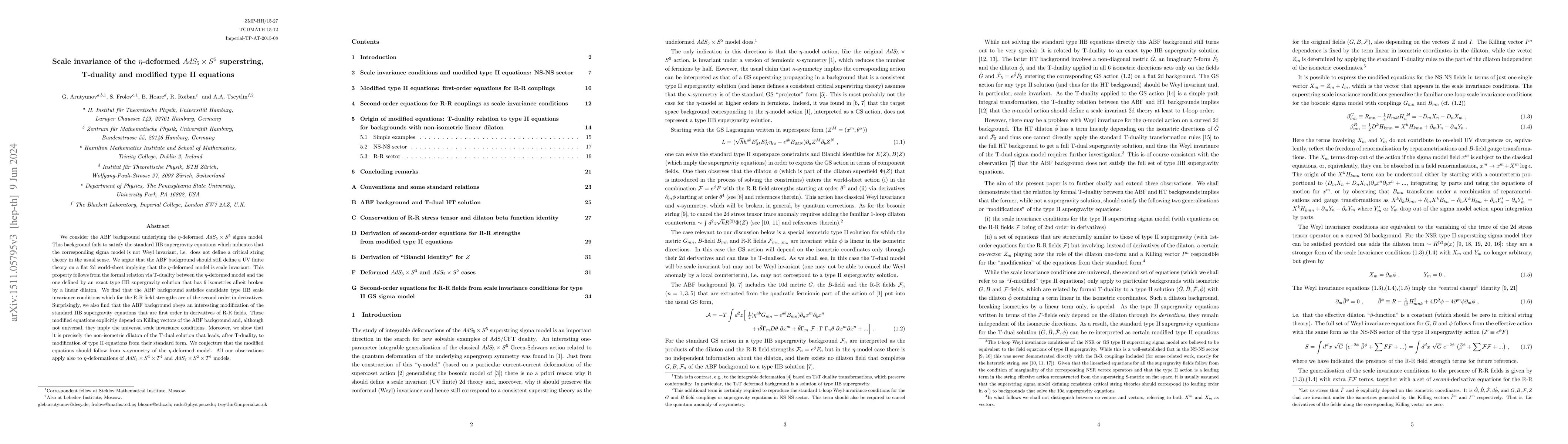 Thumbnail for Scale invariance of the eta-deformed AdS5 x S5 superstring, T-duality
  and modified type II equations