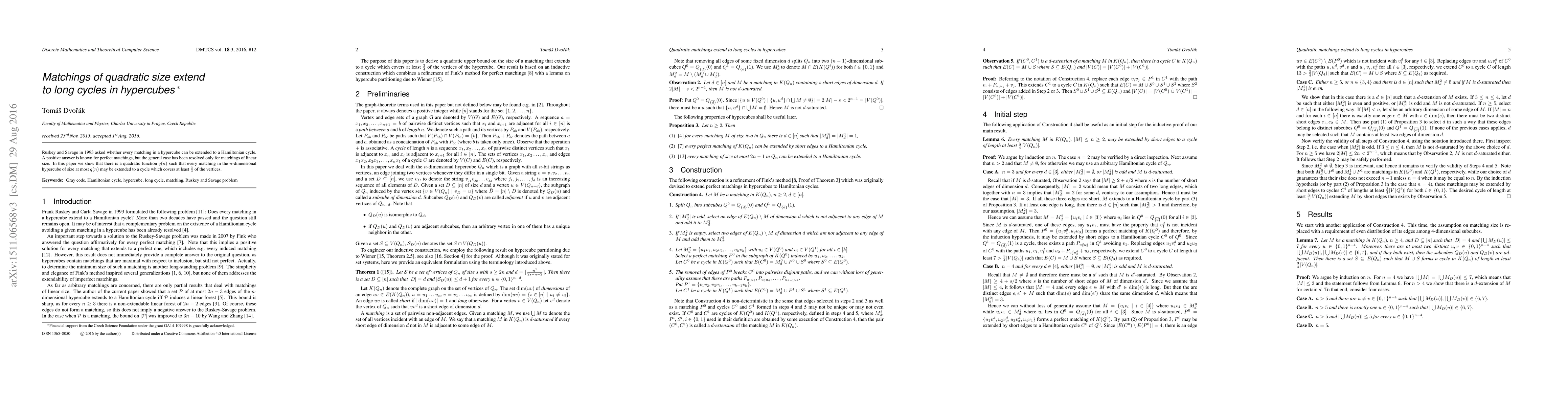 Thumbnail for Matchings of quadratic size extend to long cycles in hypercubes