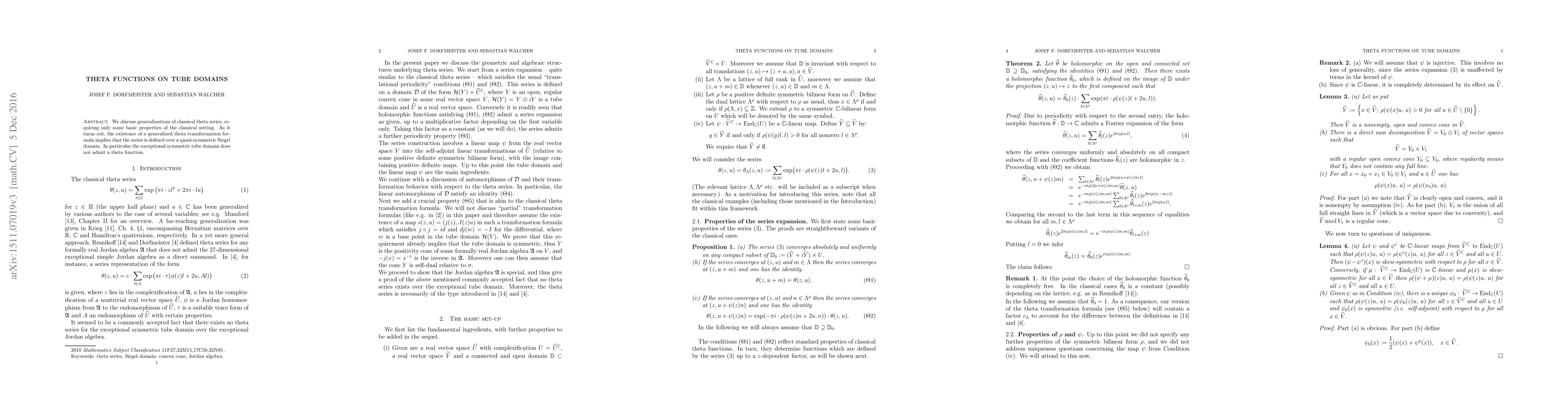 Thumbnail for Theta functions on tube domains