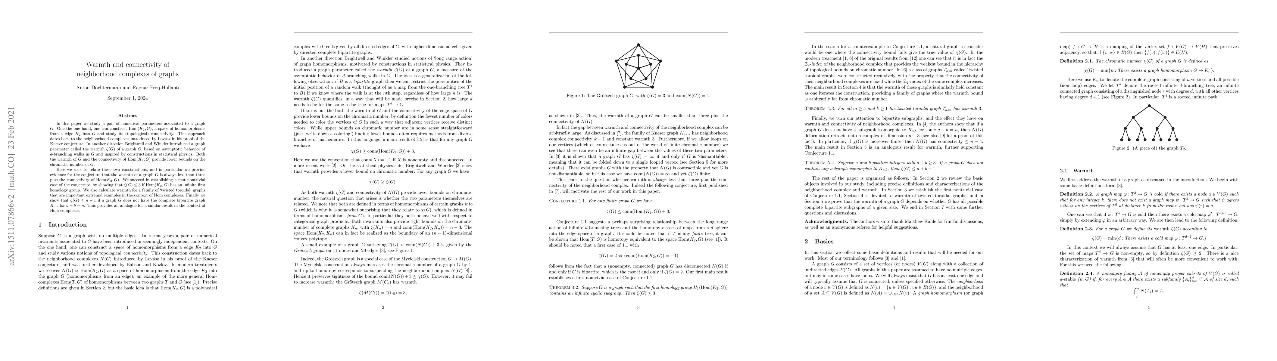 Thumbnail for Warmth and connectivity of neighborhood complexes of graphs