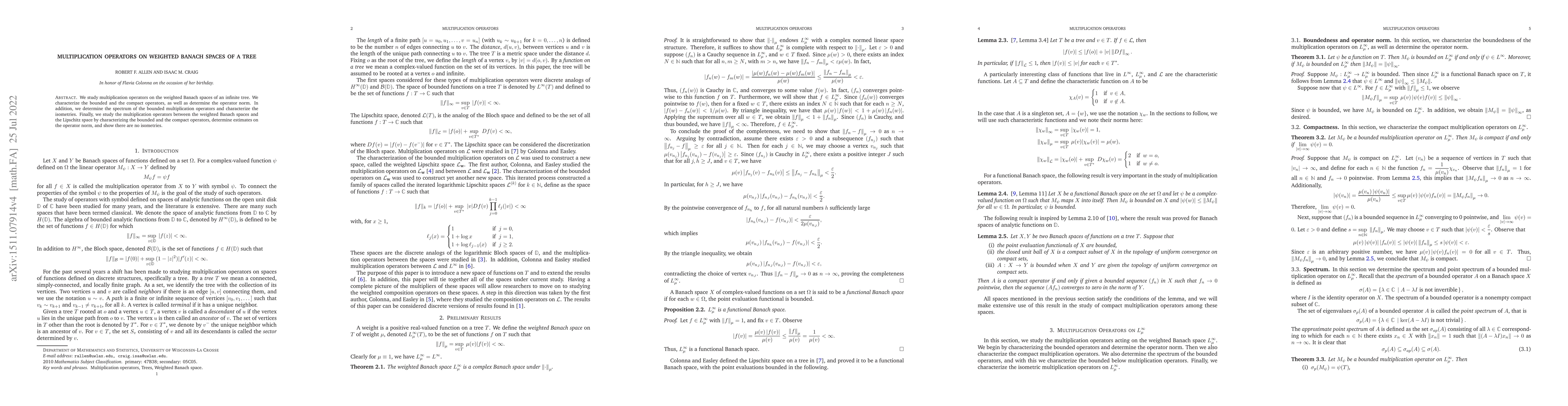 Thumbnail for Multiplication operators on weighted Banach spaces of a tree