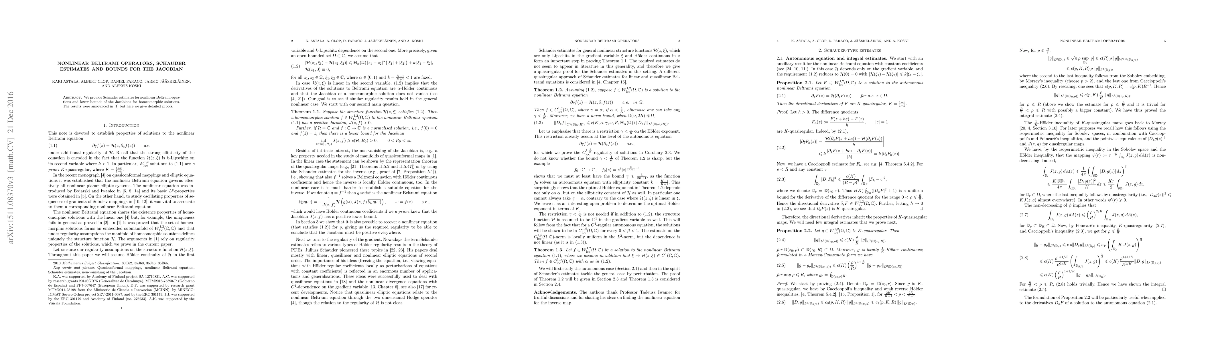 Thumbnail for Nonlinear Beltrami operators, Schauder estimates and bounds for the
  Jacobian