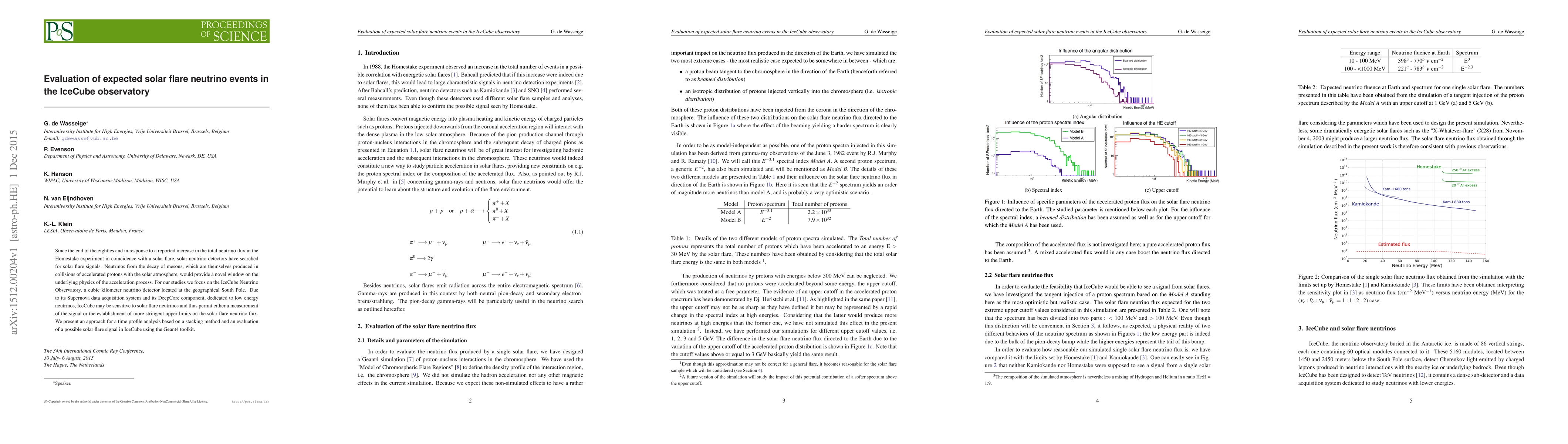 Thumbnail for Evaluation of expected solar flare neutrino events in the IceCube
  observatory