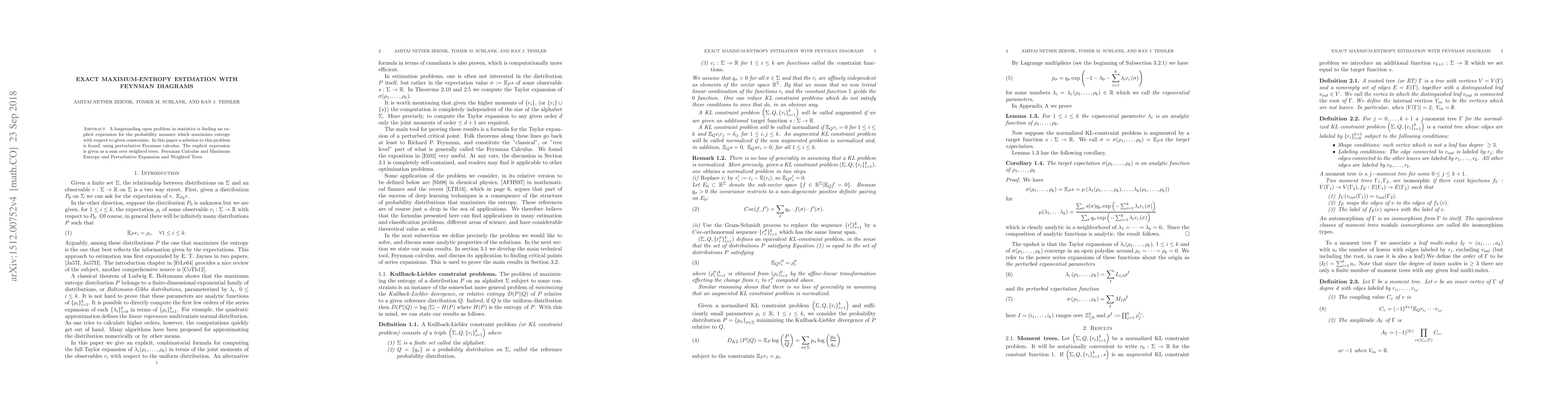 Thumbnail for Exact maximum-entropy estimation with Feynman diagrams