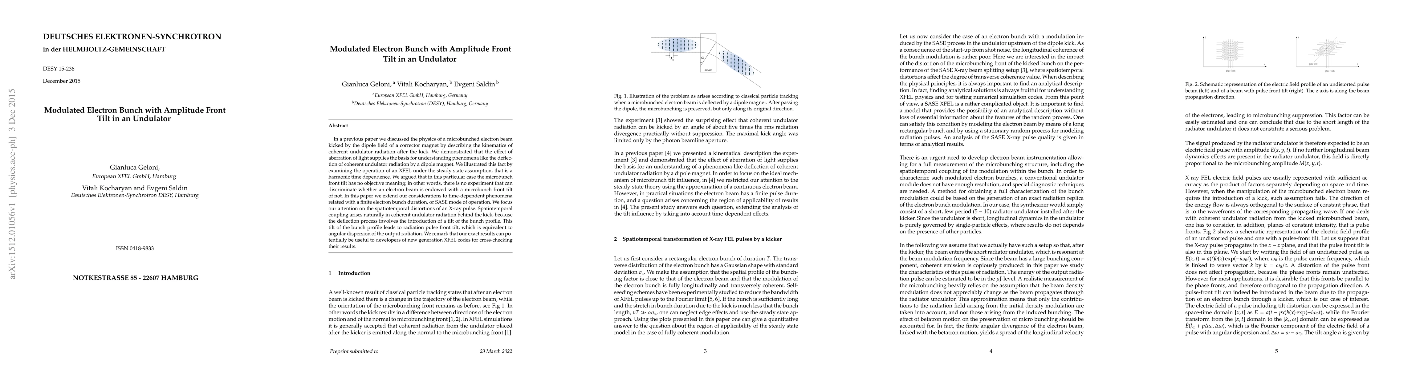 Thumbnail for Modulated Electron Bunch with Amplitude Front Tilt in an Undulator