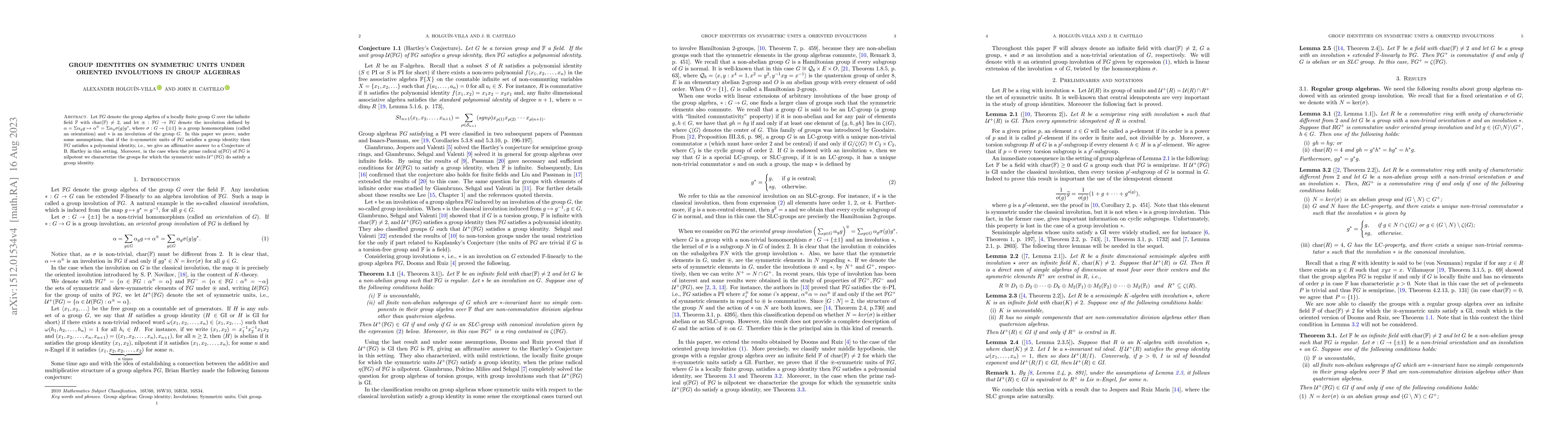 Thumbnail for Group identities on symmetric units under oriented involutions in group
  algebras