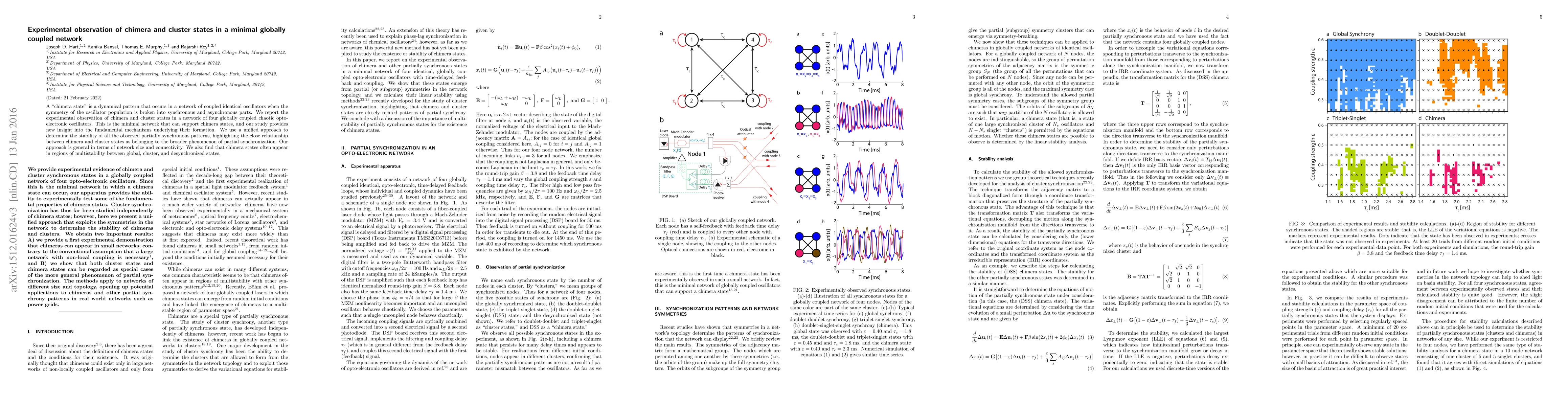Thumbnail for Experimental observation of chimera and cluster states in a minimal
  globally coupled network