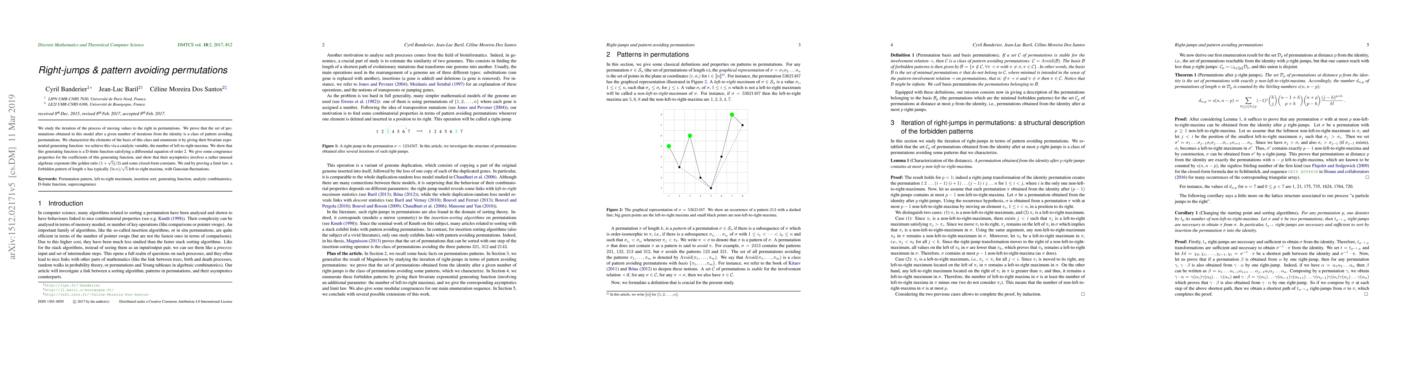 Thumbnail for Right-jumps and pattern avoiding permutations