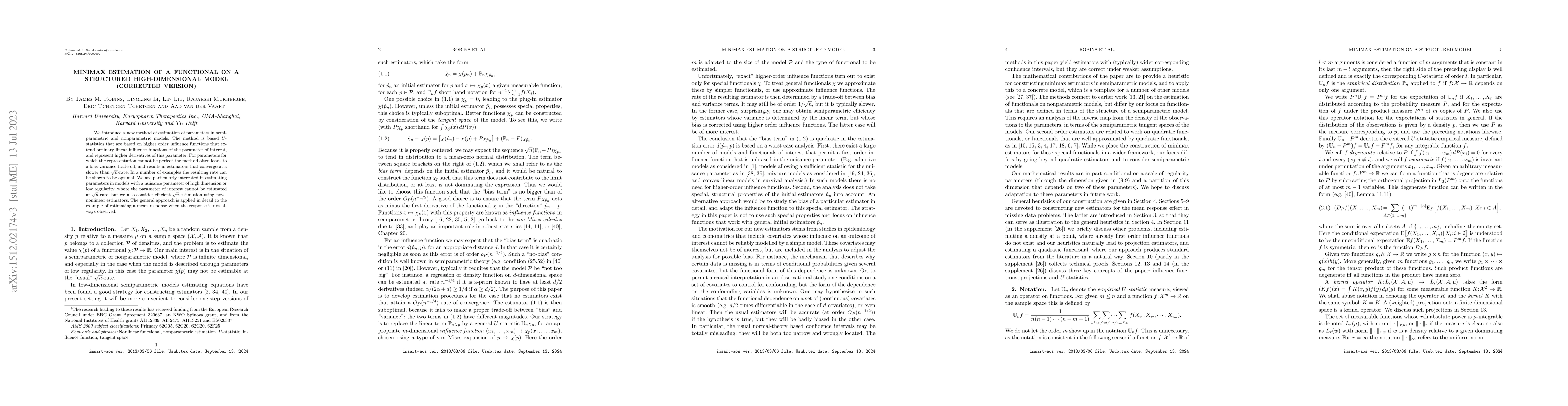 Thumbnail for Higher Order Estimating Equations for High-dimensional Models