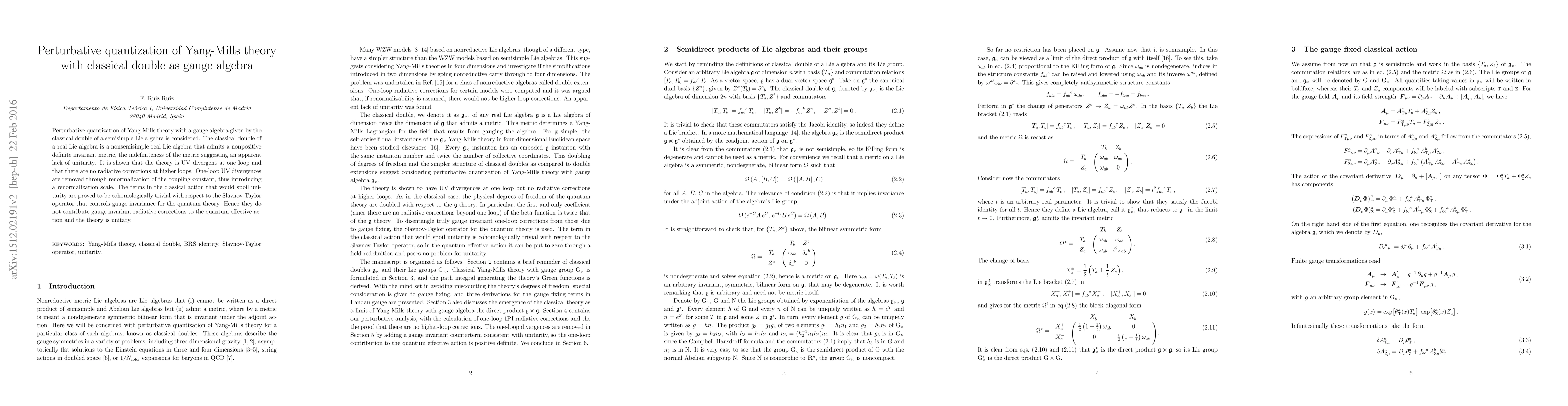 Thumbnail for Perturbative quantization of Yang-Mills theory with classical double as
  gauge algebra