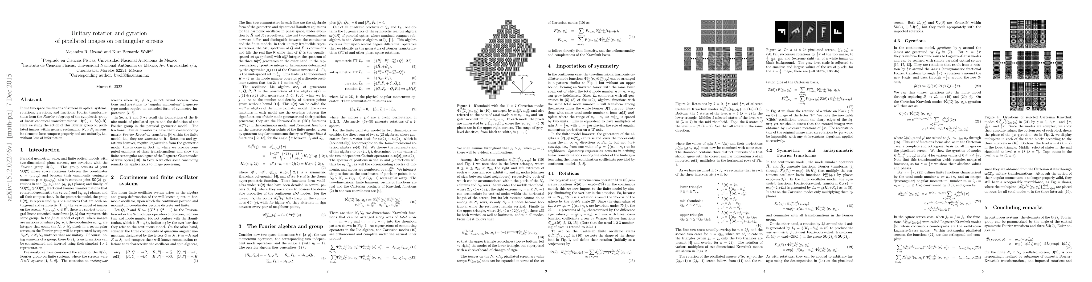 Thumbnail for Unitary rotation and gyration of pixellated images on rectangular
  screens