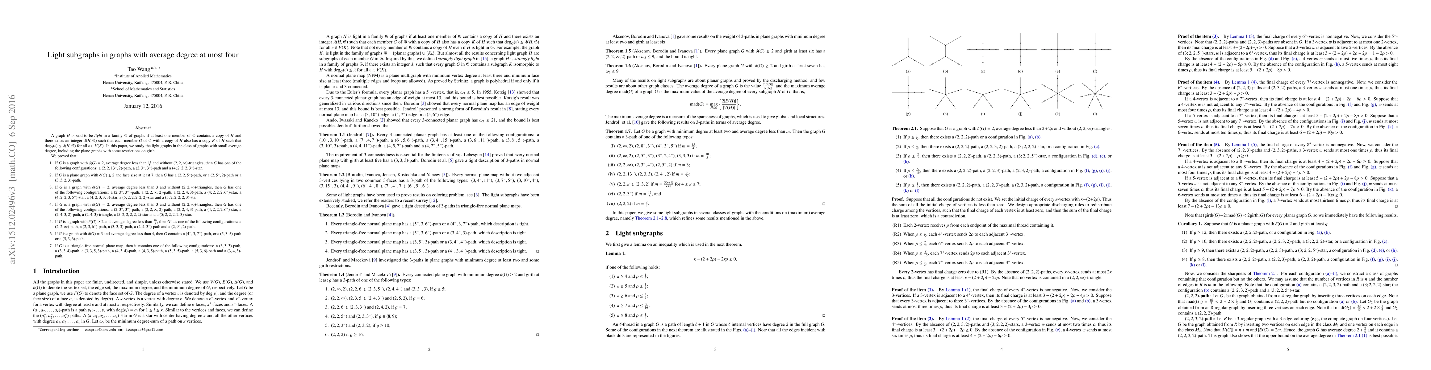 Thumbnail for Light subgraphs in graphs with average degree at most four
