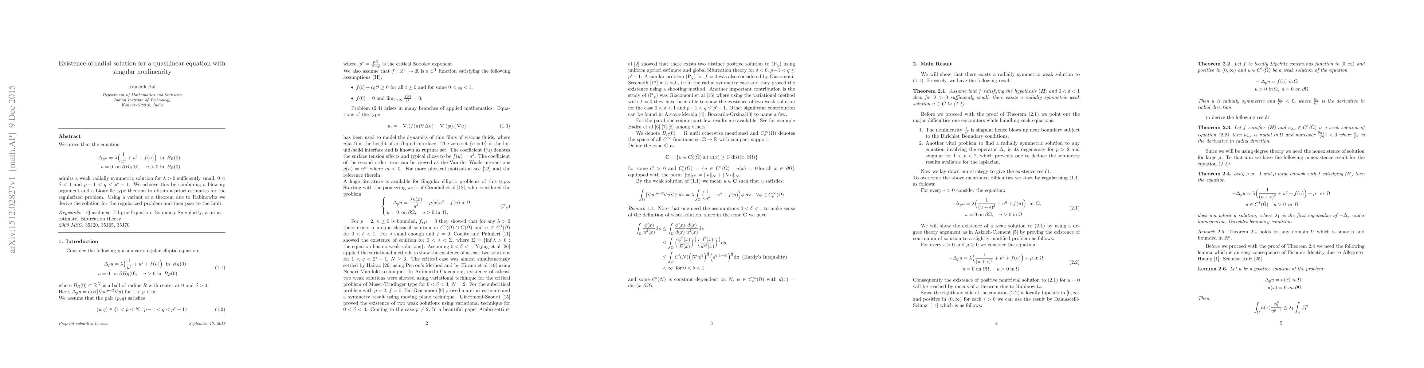 Thumbnail for Existence of radial solution for a quasilinear equation with singular
  nonlinearity