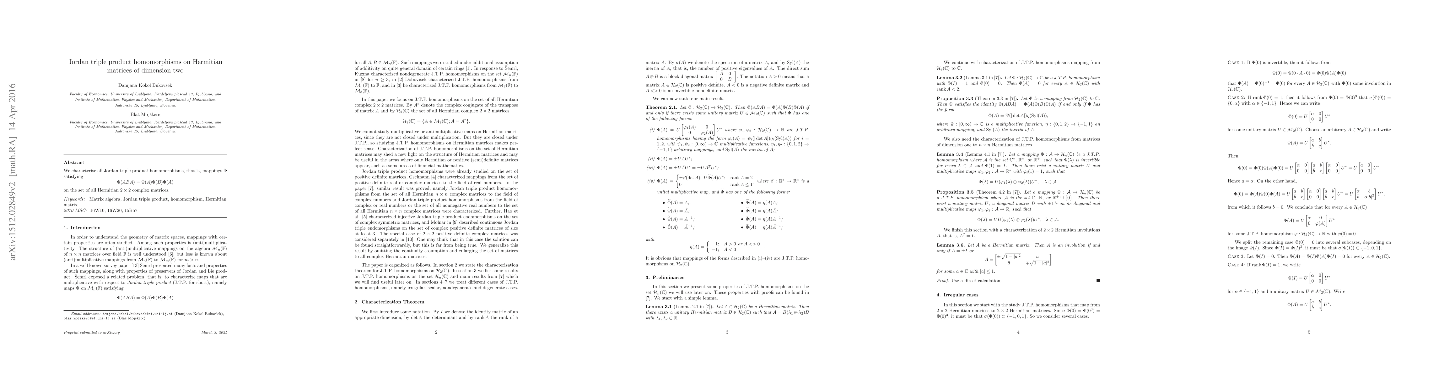 Thumbnail for Jordan triple product homomorphisms on Hermitian matrices of dimension
  two