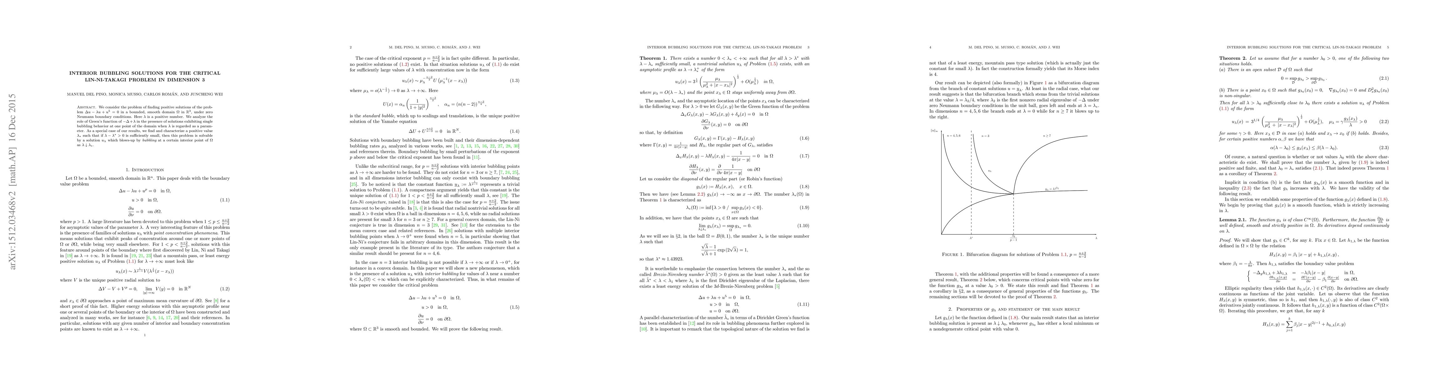 Thumbnail for Interior bubbling solutions for the critical Lin-Ni-Takagi problem in
  dimension 3