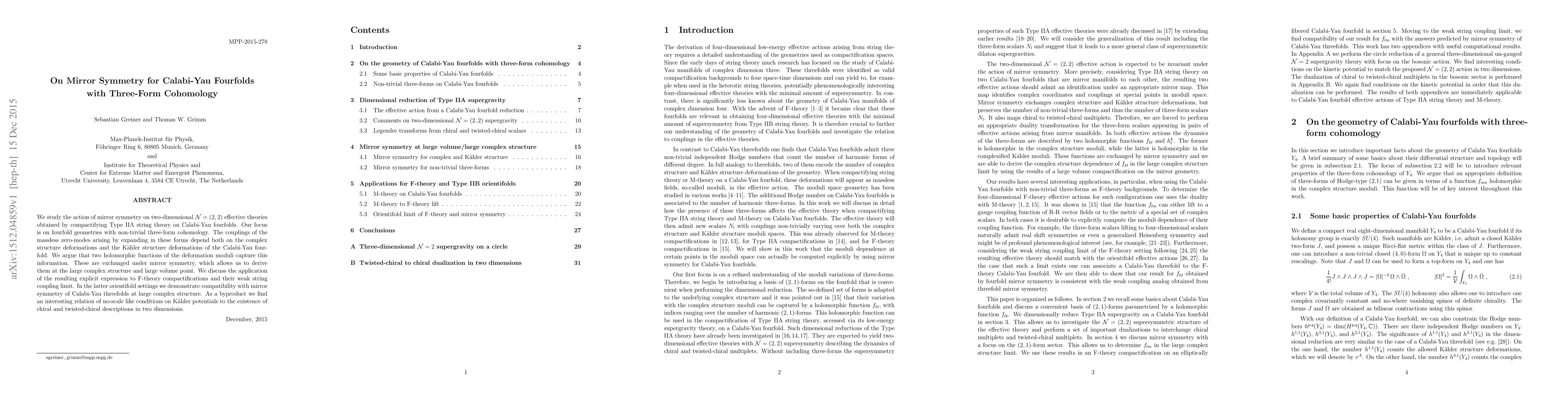Thumbnail for On Mirror Symmetry for Calabi-Yau Fourfolds with Three-Form Cohomology