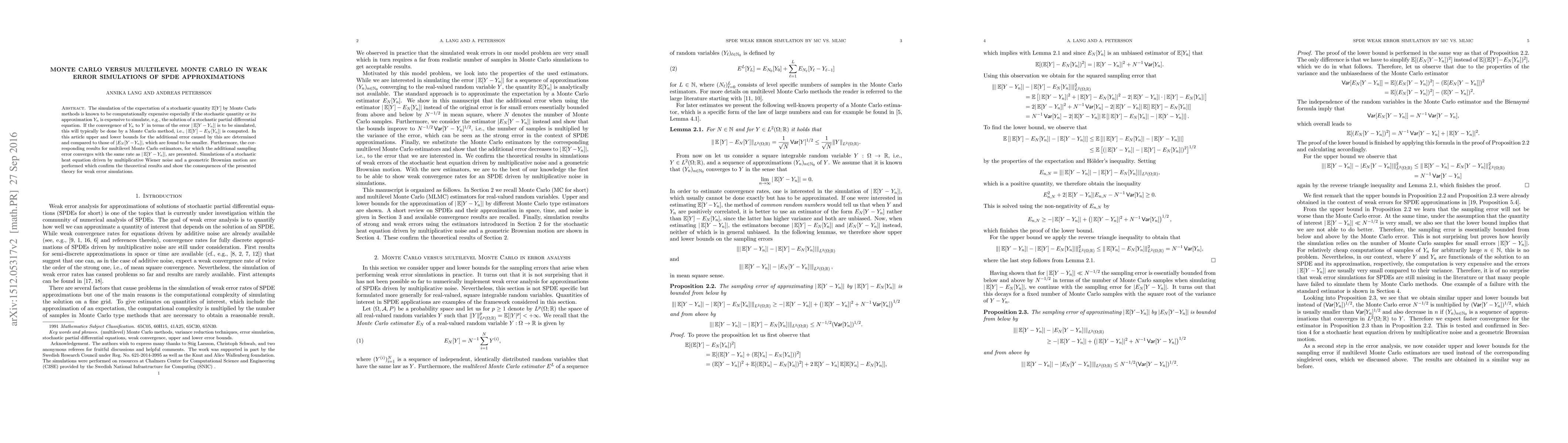 Thumbnail for Monte Carlo versus multilevel Monte Carlo in weak error simulations of
  SPDE approximations