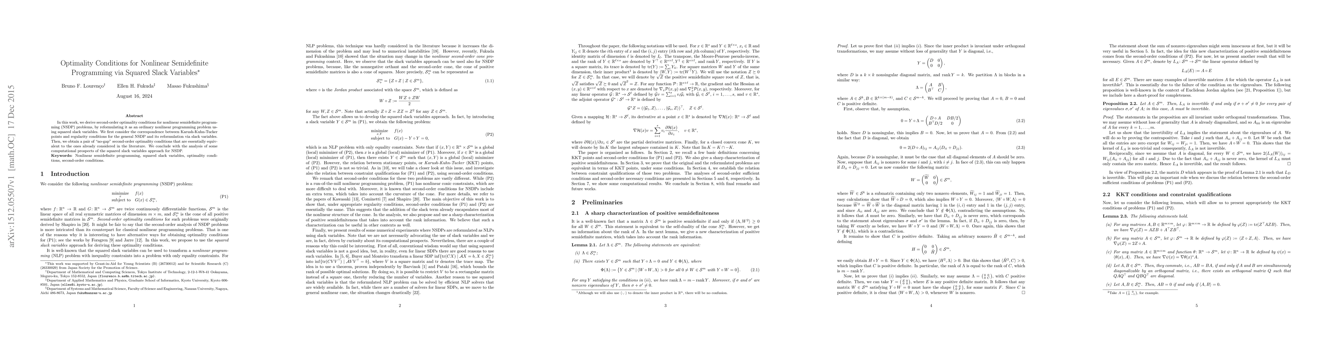 Thumbnail for Optimality Conditions for Nonlinear Semidefinite Programming via Squared
  Slack Variables
