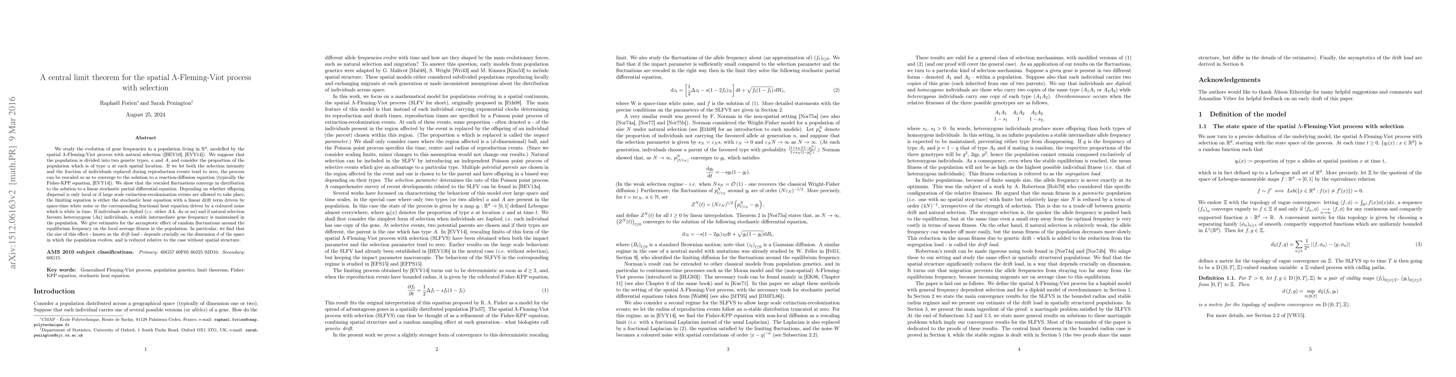 Thumbnail for A central limit theorem for the spatial Lambda Fleming-Viot process with
  selection
